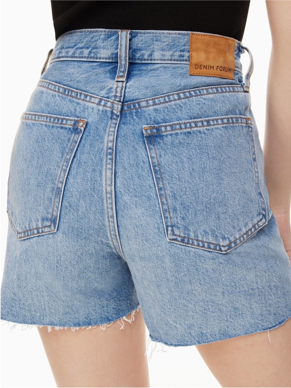 Denim Forum The Yoko High Rise Mid Thigh Midi Denim Jean Short Size 27 / 4 EUC - Picture 2 of 11